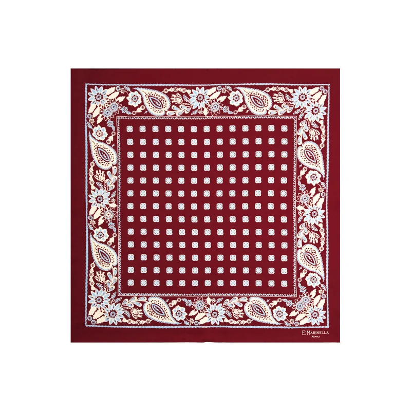 BURGUNDY PRINTED SILK POCKET SQUARE