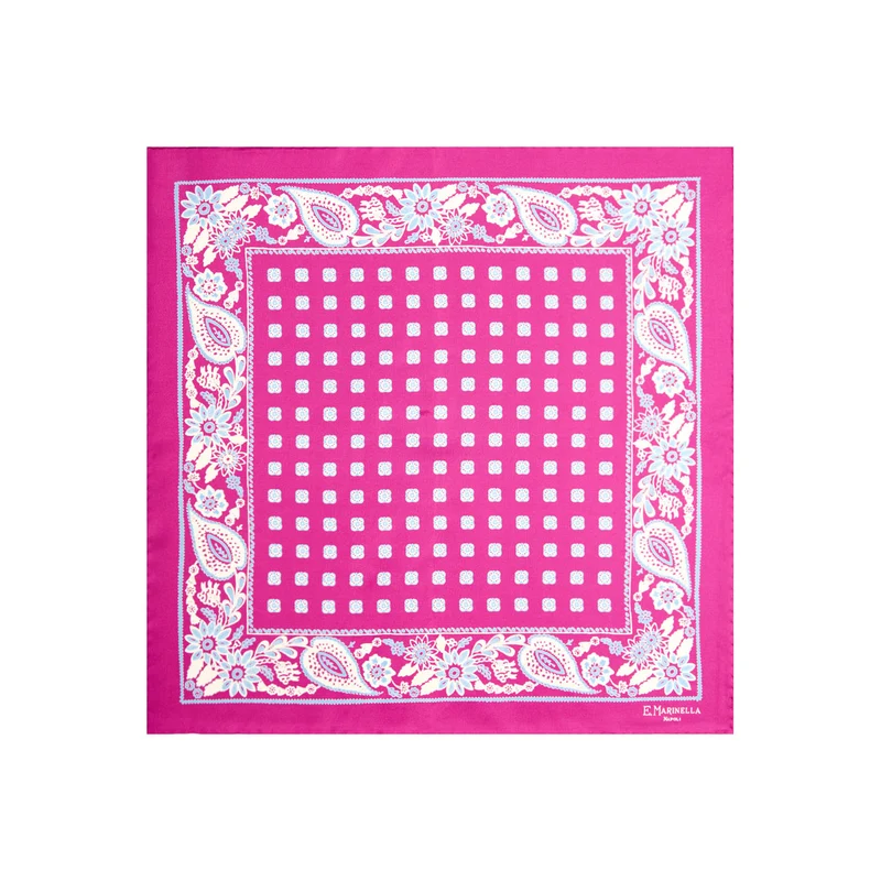FUCHSIA PRINTED SILK POCKET SQUARE