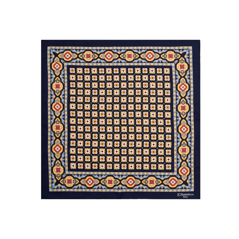 DARK BLUE PRINTED SILK POCKET SQUARE