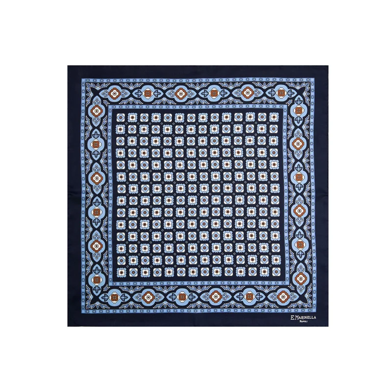 DARK BLUE PRINTED SILK POCKET SQUARE