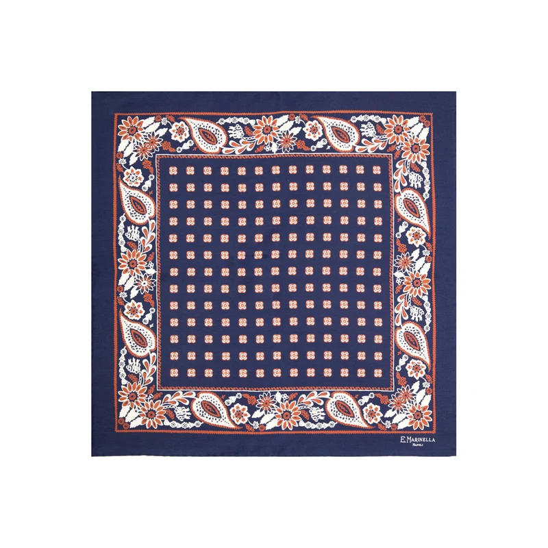 DARK BLUE PRINTED SILK POCKET SQUARE