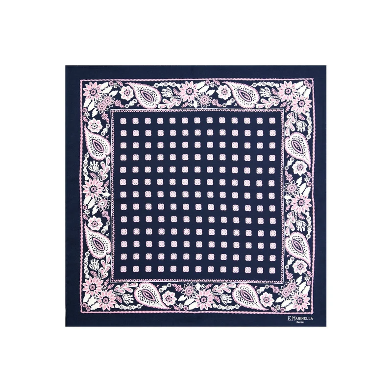 DARK BLUE PRINTED SILK POCKET SQUARE