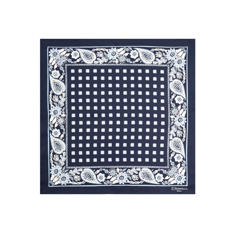 DARK BLUE PRINTED SILK POCKET SQUARE