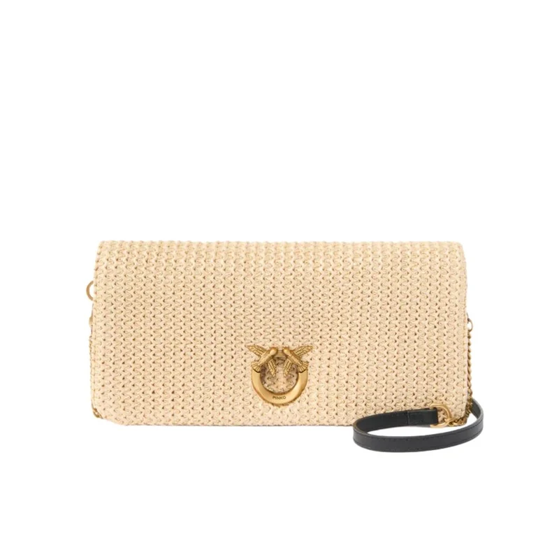Pochette a tracolla media Love Bag Click Soft Horizontal Classic in rafia
