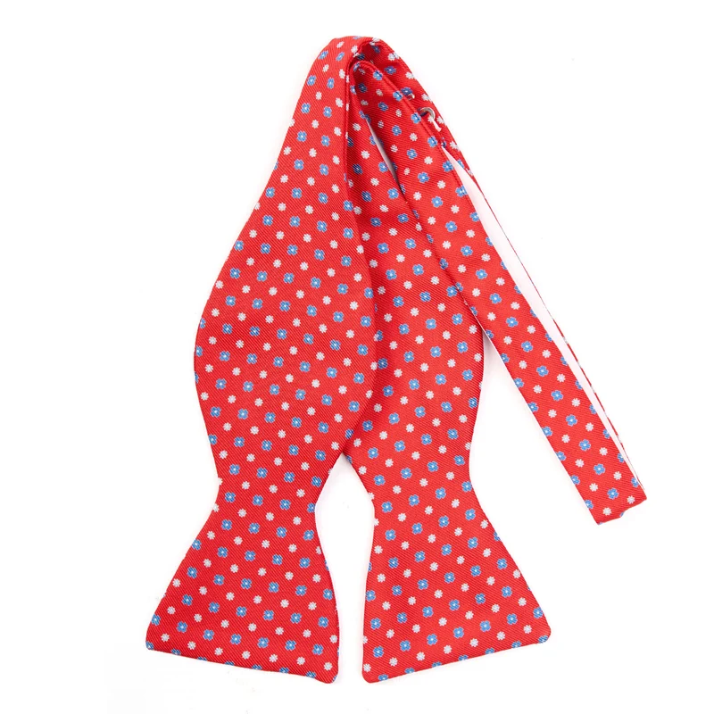 RED SELF-TIE PRINTED SILK BOW TIE