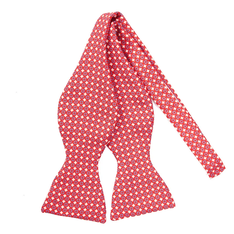 RED SELF-TIE PRINTED SILK BOW TIE