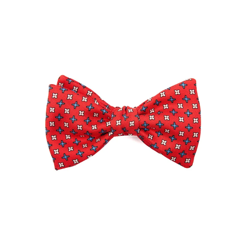 RED PRE-KNOTTED PRINTED SILK BOW TIE