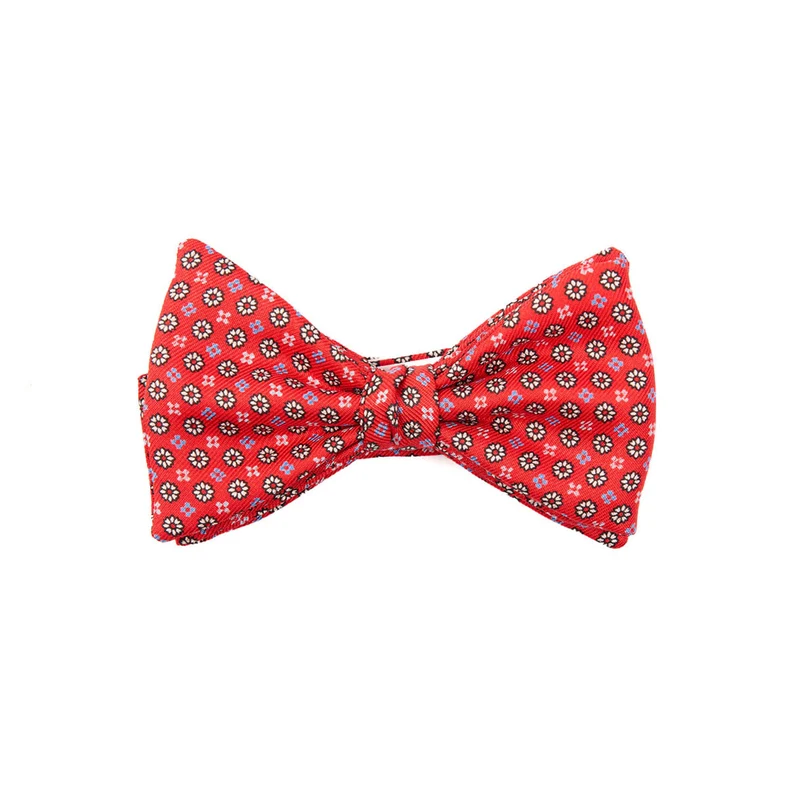 RED PRE-KNOTTED PRINTED SILK BOW TIE