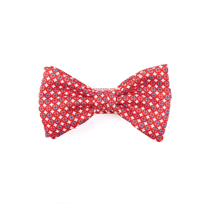 RED PRE-KNOTTED PRINTED SILK BOW TIE
