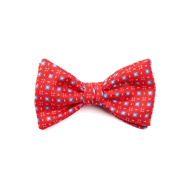 RED PRE-KNOTTED PRINTED SILK BOW TIE