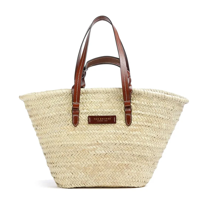 Borsa da Mare THE BRIDGE linea Clara in Rafia Naturale e Pelle Marrone