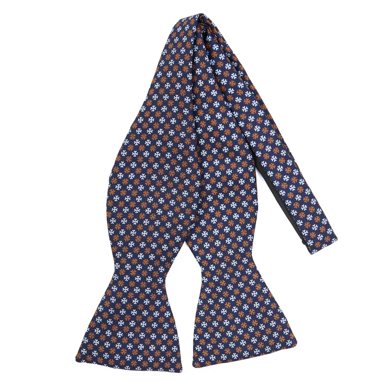 DARK BLUE SELF-TIE PRINTED SILK BOWTIE