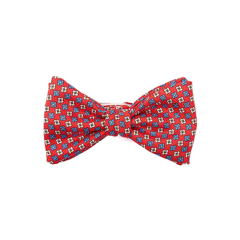 RED PRE-KNOTTED PRINTED SILK BOW TIE