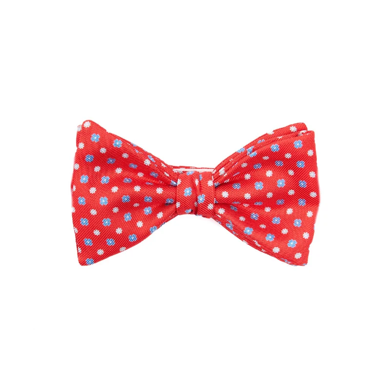 RED PRE-KNOTTED PRINTED SILK BOW TIE