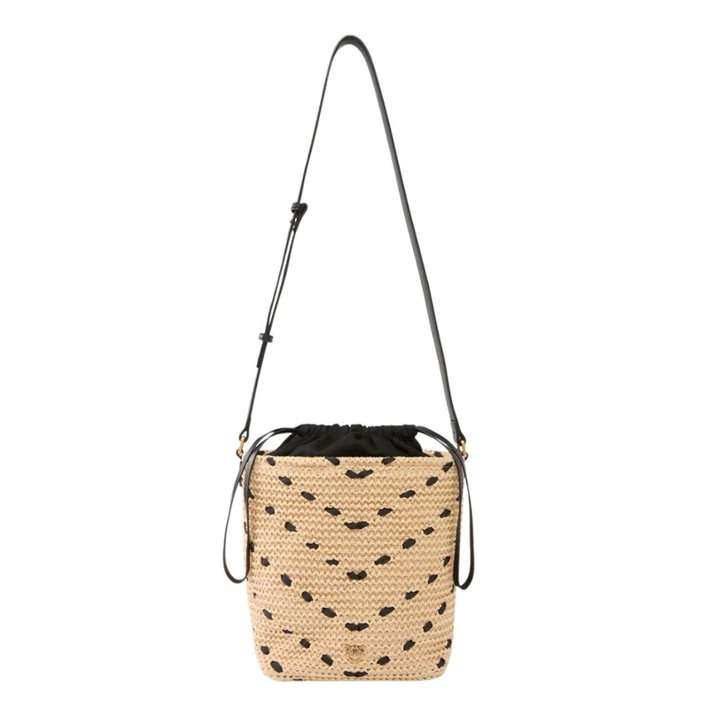 Borsa a tracolla piccola Bucket Mini in rafia con motivo chevron