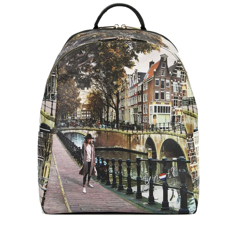 Zaino Donna Y NOT con Due Scomparti YES-601 Stampa Amsterdam Bridge