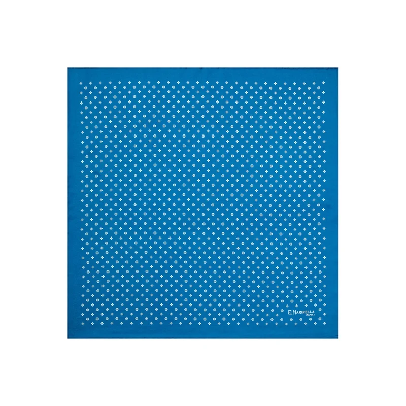 MID BLUE PRINTED SILK POCKET SQUARE