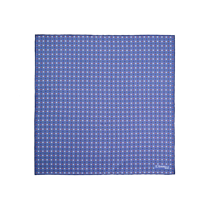POWDER BLUE HAND-PRINTED SILK POCKET SQUARE