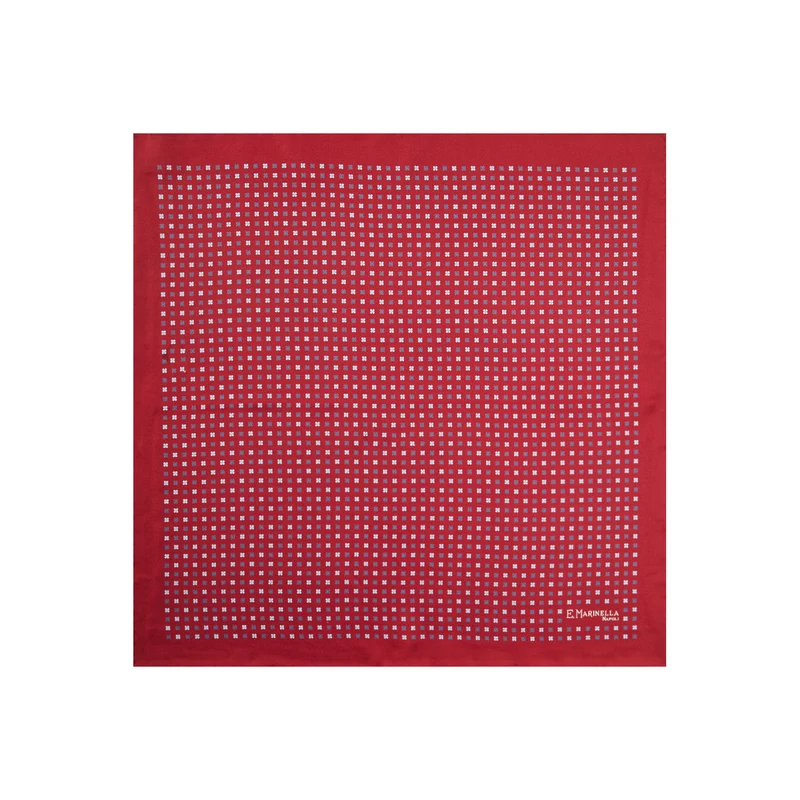 BURGUNDY HAND-PRINTED SILK POCKET SQUARE