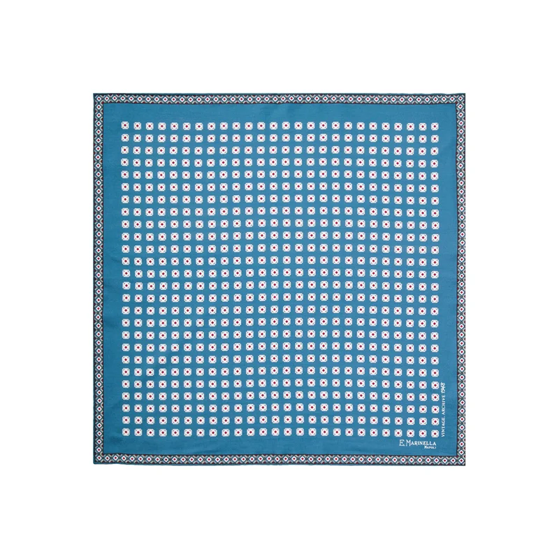 MID BLUE PRINTED SILK POCKET SQUARE