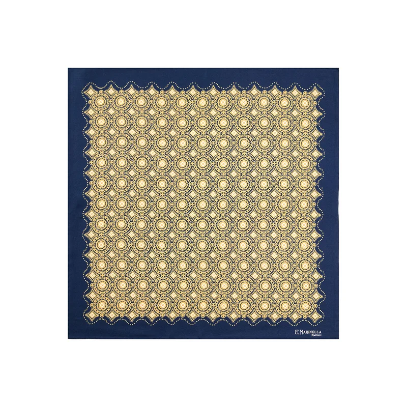 DARK BLUE PRINTED SILK POCKET SQUARE