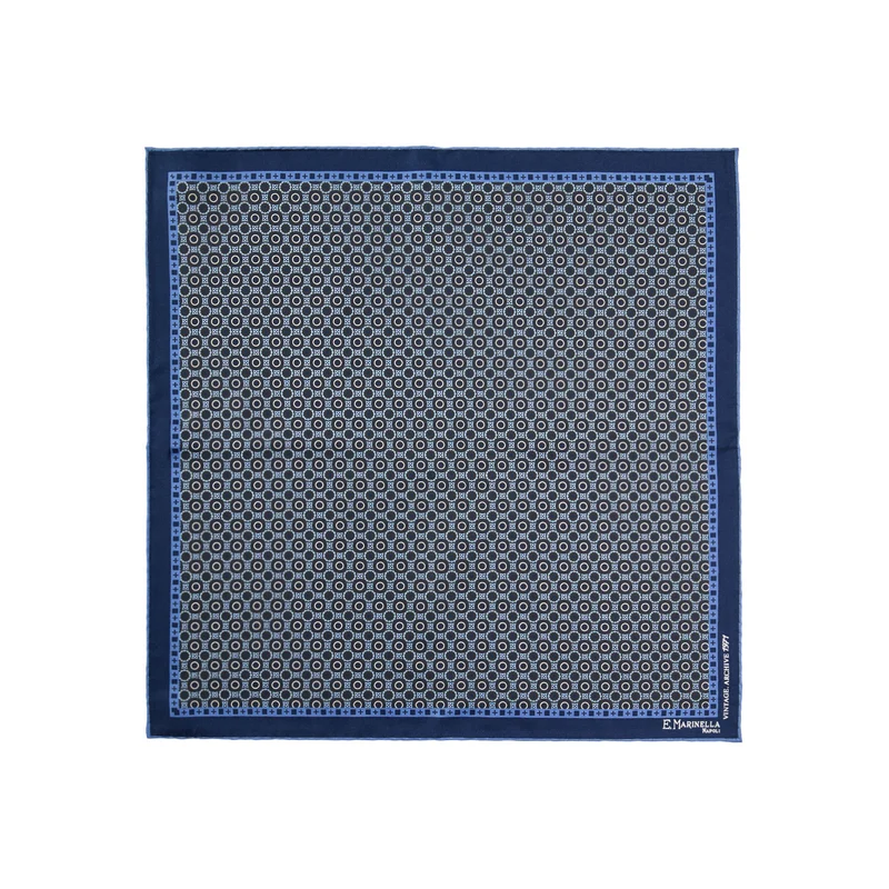 DARK BLUE PRINTED SILK POCKET SQUARE