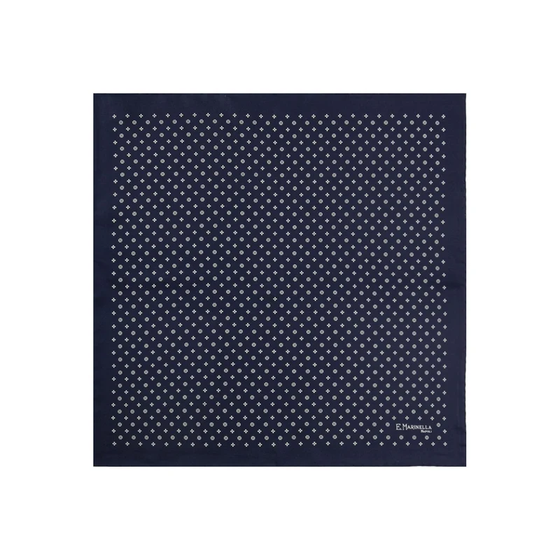 DARK BLUE PRINTED SILK POCKET SQUARE