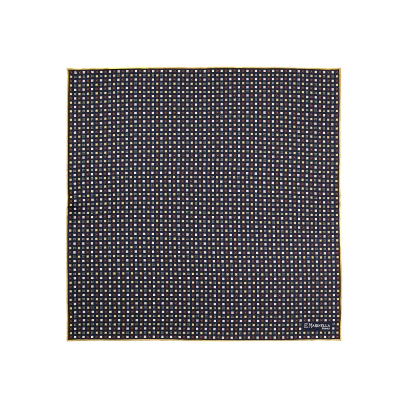 DARK BLUE PRINTED SILK POCKET SQUARE