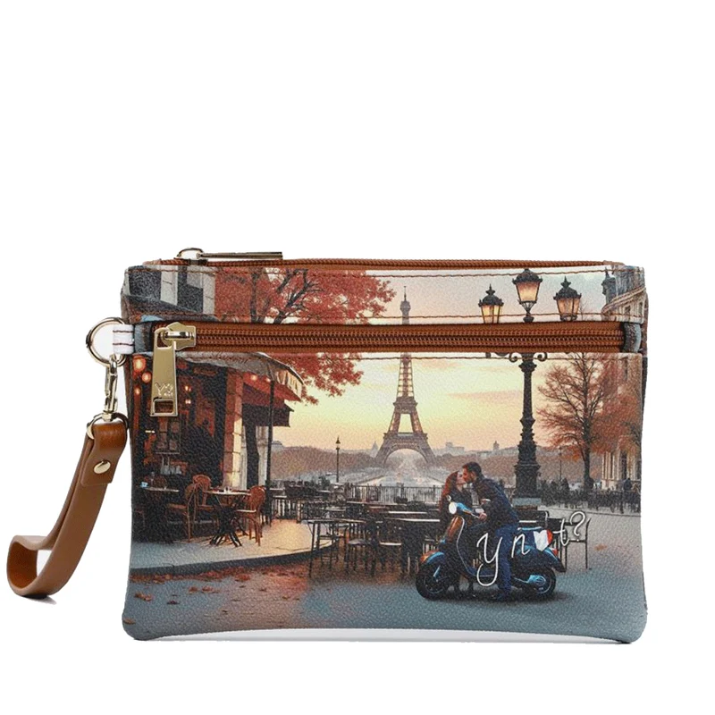 Pochette Donna con Zip Y NOT YES-342 Stampa Kisses From Paris