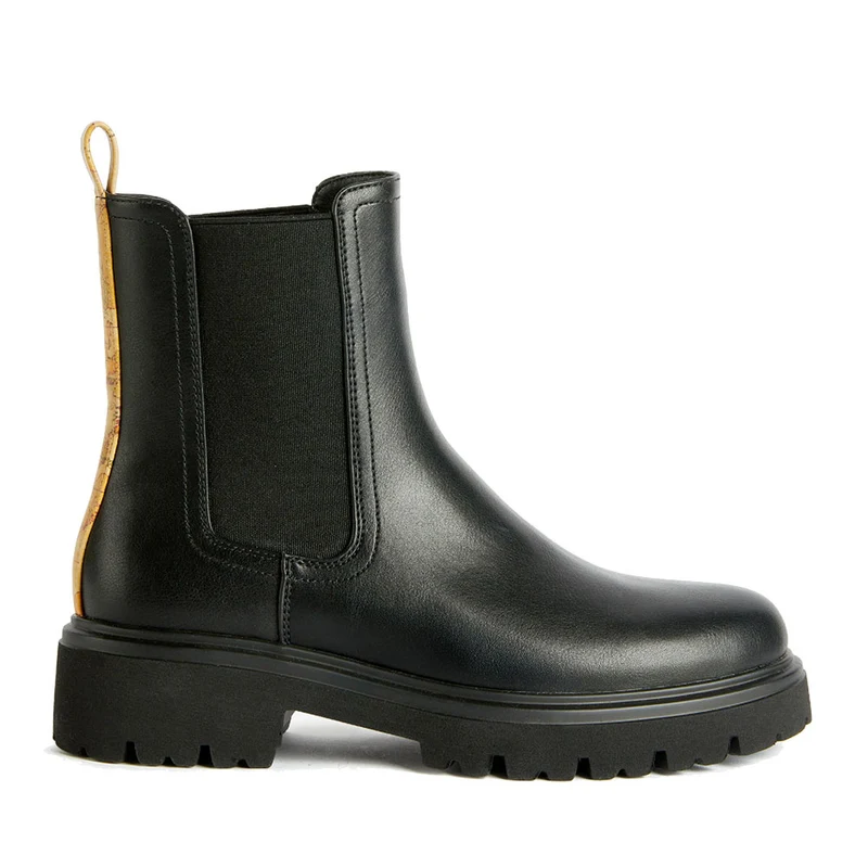 Stivaletti Beatles Donna 1A Classe Alviero Martini in Eco Nappa Nera con Inserto Geo Classic 1242