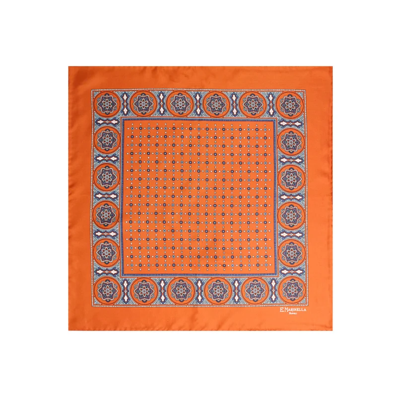 ORANGE PRINTED SILK POCKET SQUARE