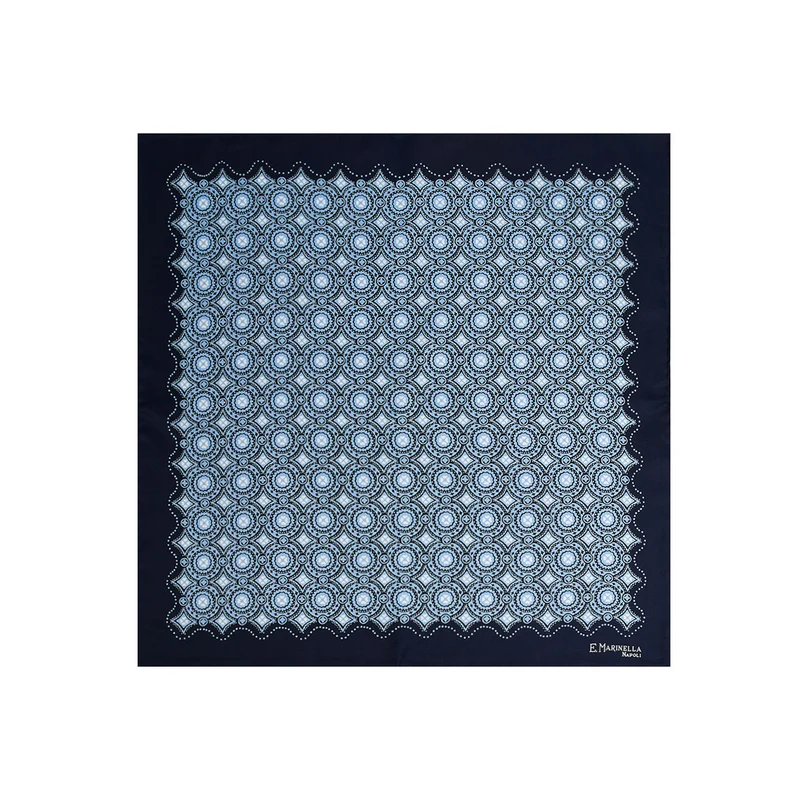 DARK BLUE PRINTED SILK POCKET SQUARE