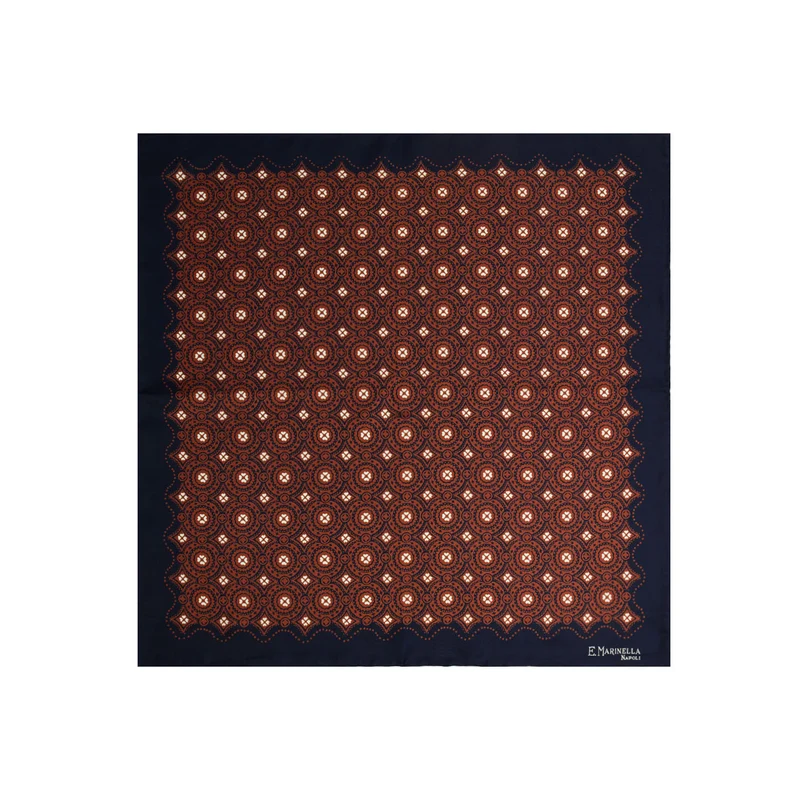 DARK BLUE HAND-PRINTED SILK POCKET SQUARE