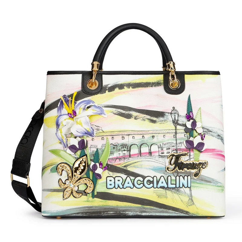 Borsa Donna a Mano Large BRACCIALINI linea Cartoline stampa Firenze