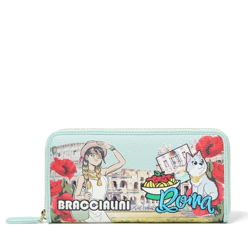 Portafoglio Donna Zip Around BRACCIALINI linea Cartoline stampa Roma
