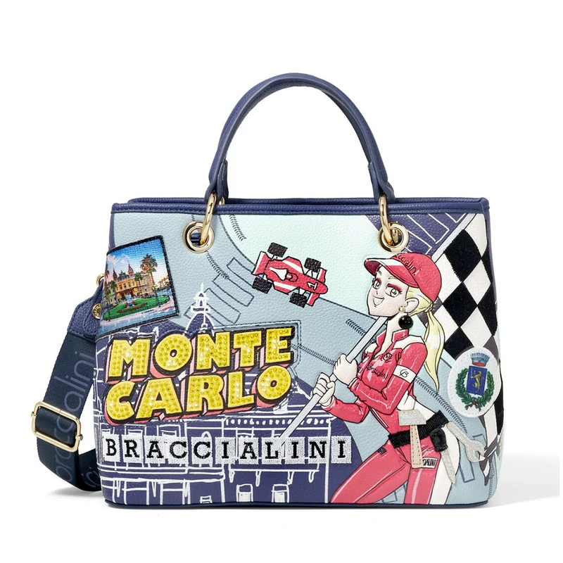 Borsa Donna a Mano Media BRACCIALINI linea Cartoline stampa Montecarlo