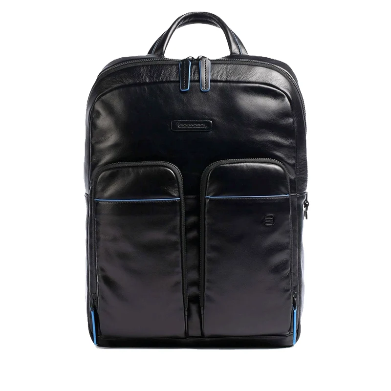 PIQUADRO Zaino Uomo Porta Pc 14" e IPad In Pelle Nera Linea Blue Square - CA5575B2V