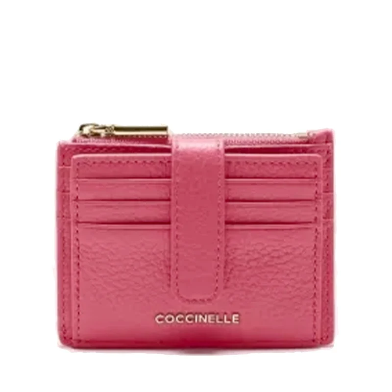 Portacarte Donna Mini COCCINELLE in Pelle Linea Metallic Soft colore Rosewood con Doppio Scomparto