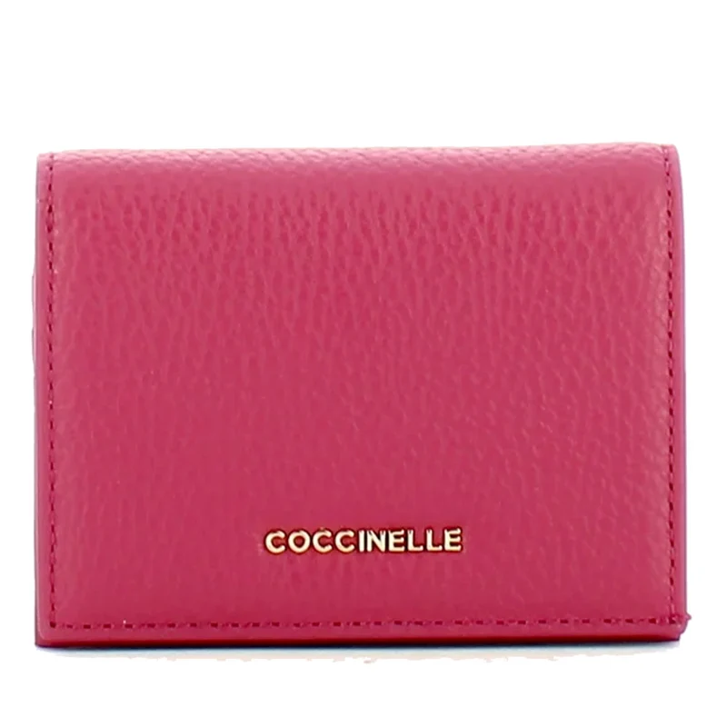 Portafoglio Donna Mini COCCINELLE in Pelle Linea Metallic Soft colore Rosewood Chiuso con Bottone