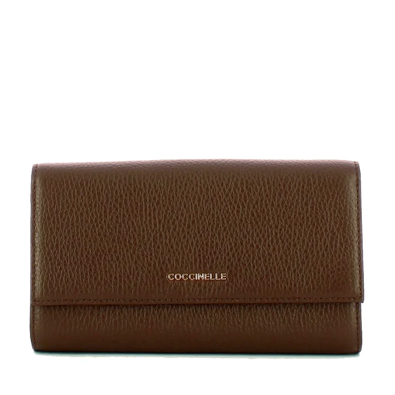 Portafoglio Grande COCCINELLE in Pelle Martellata Linea Metallic Soft colore Fondant Brown