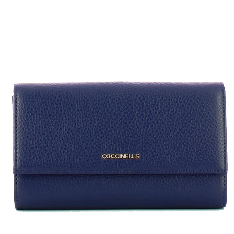 Portafoglio Grande COCCINELLE in Pelle Martellata Linea Metallic Soft colore Royal Blue