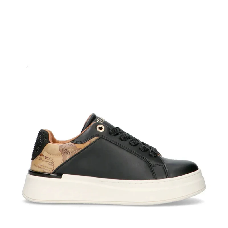 Sneakers Platform 1A Classe Alviero Martini Nere con Inserti Geo Beige e Strass 2260