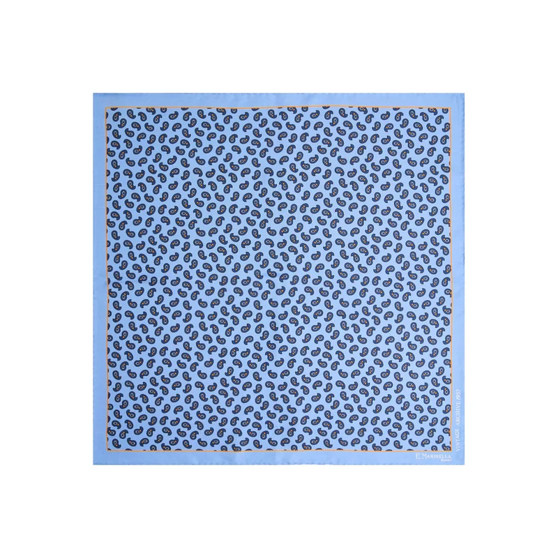 LIGHT BLUE PRINTED SILK POCKET SQUARE