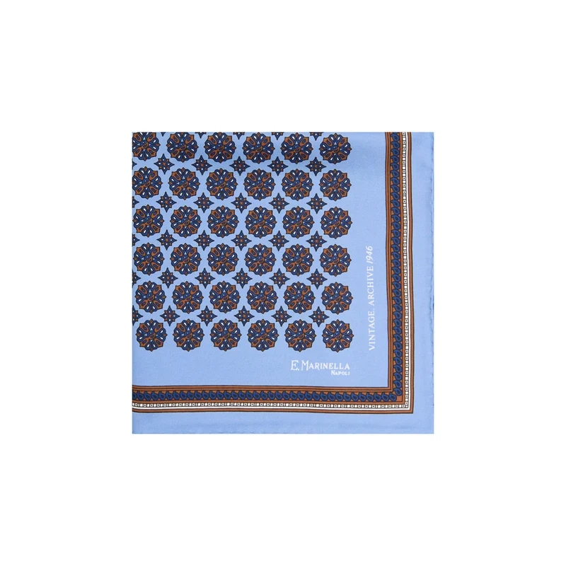 LIGHT BLUE HAND-PRINTED SILK POCKET SQUARE