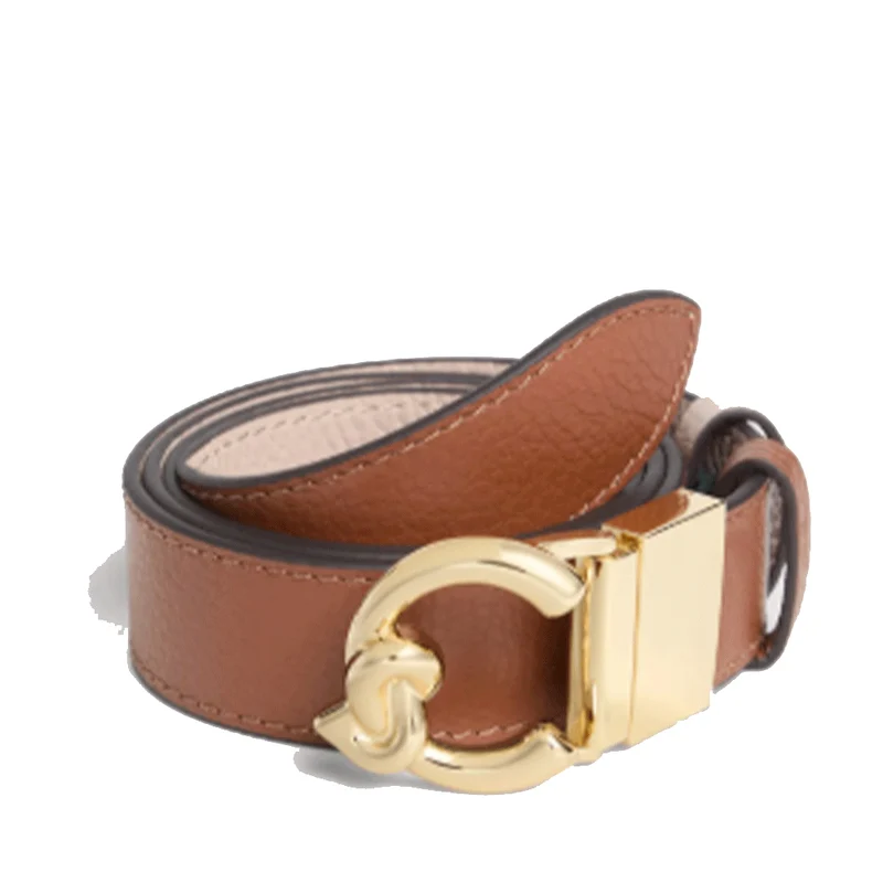 Cintura Donna COCCINELLE Reversibile in Pelle Colore Cognac - Rosette Linea C-Me