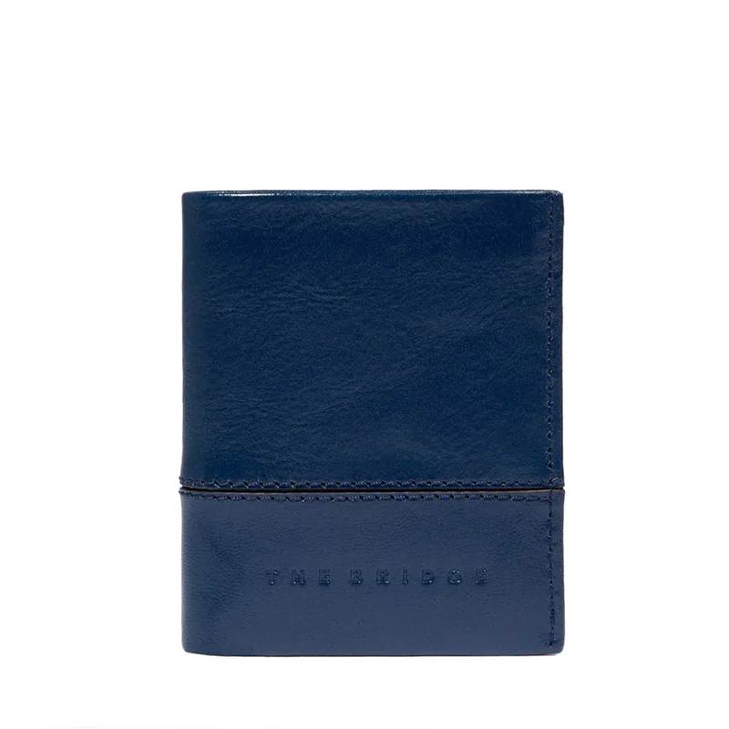 Portafoglio Uomo Verticale con Pattina e Portamonete THE BRIDGE linea Damiano in Pelle Blu