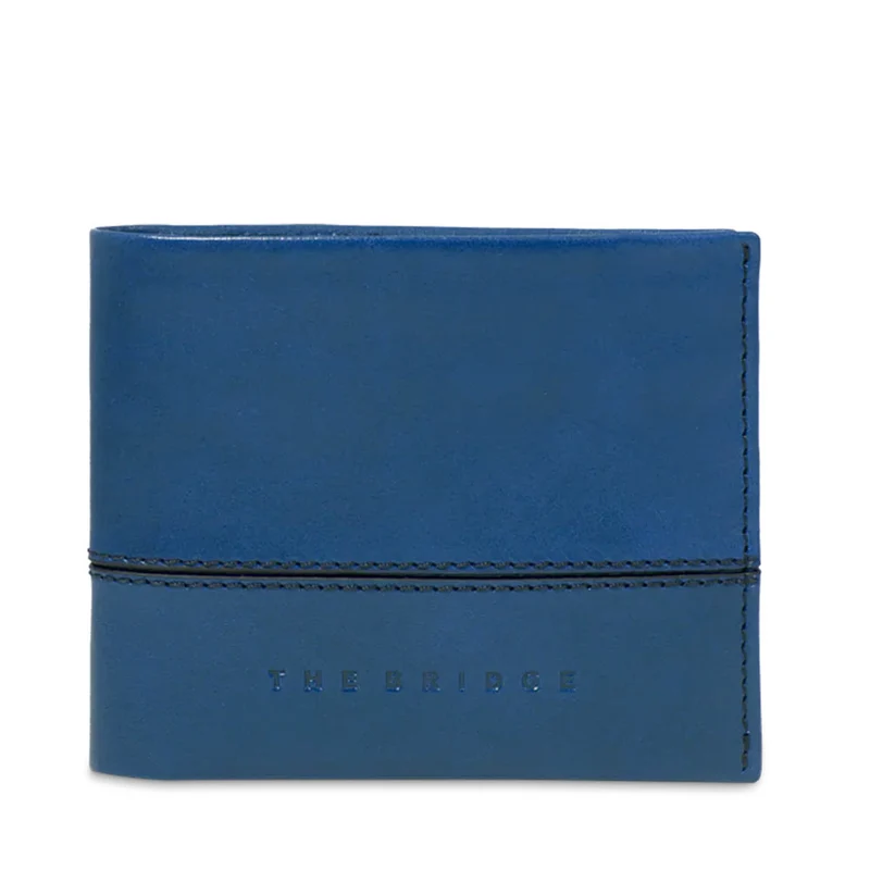 Portafoglio Uomo Piccolo Portacarte THE BRIDGE linea Damiano in Pelle Blu Oltreoceano