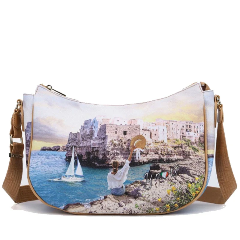 Borsa Donna Hobo Bag a Tracolla Y NOT YES-628 Stampa Polignano Coast