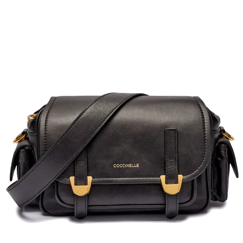 Borsa Donna a Tracolla COCCINELLE in Pelle Liscia Nera linea Campus Vintage Small