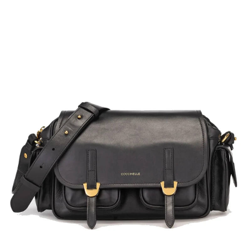 Borsa Donna a Tracolla COCCINELLE in Pelle Liscia Nera linea Campus Vintage Medium